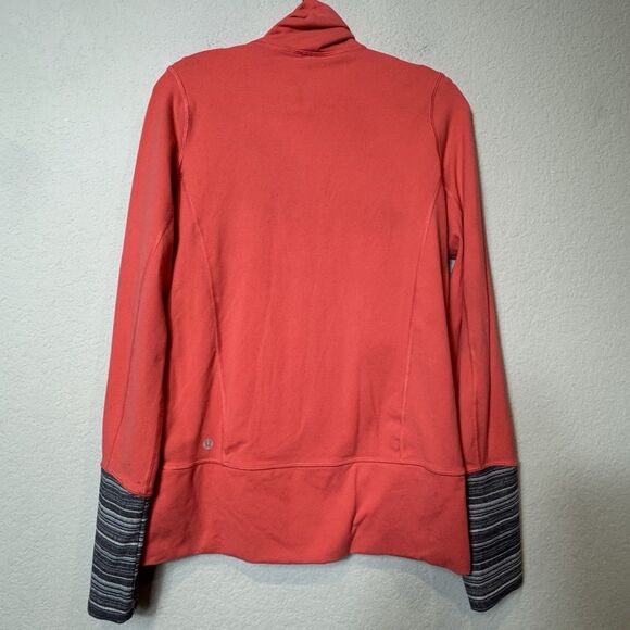 Lululemon In Stride Jacket Full Zip Coral Coal Strata Stripe Thumbholes Size 8 - Picture 9 of 14